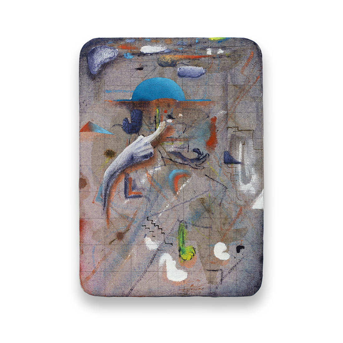La, 2020, Aquarell, Tinte, Kaffee, Acryl und Ölfarbe auf Leinwand und Holz, 26x19 cm.jpg